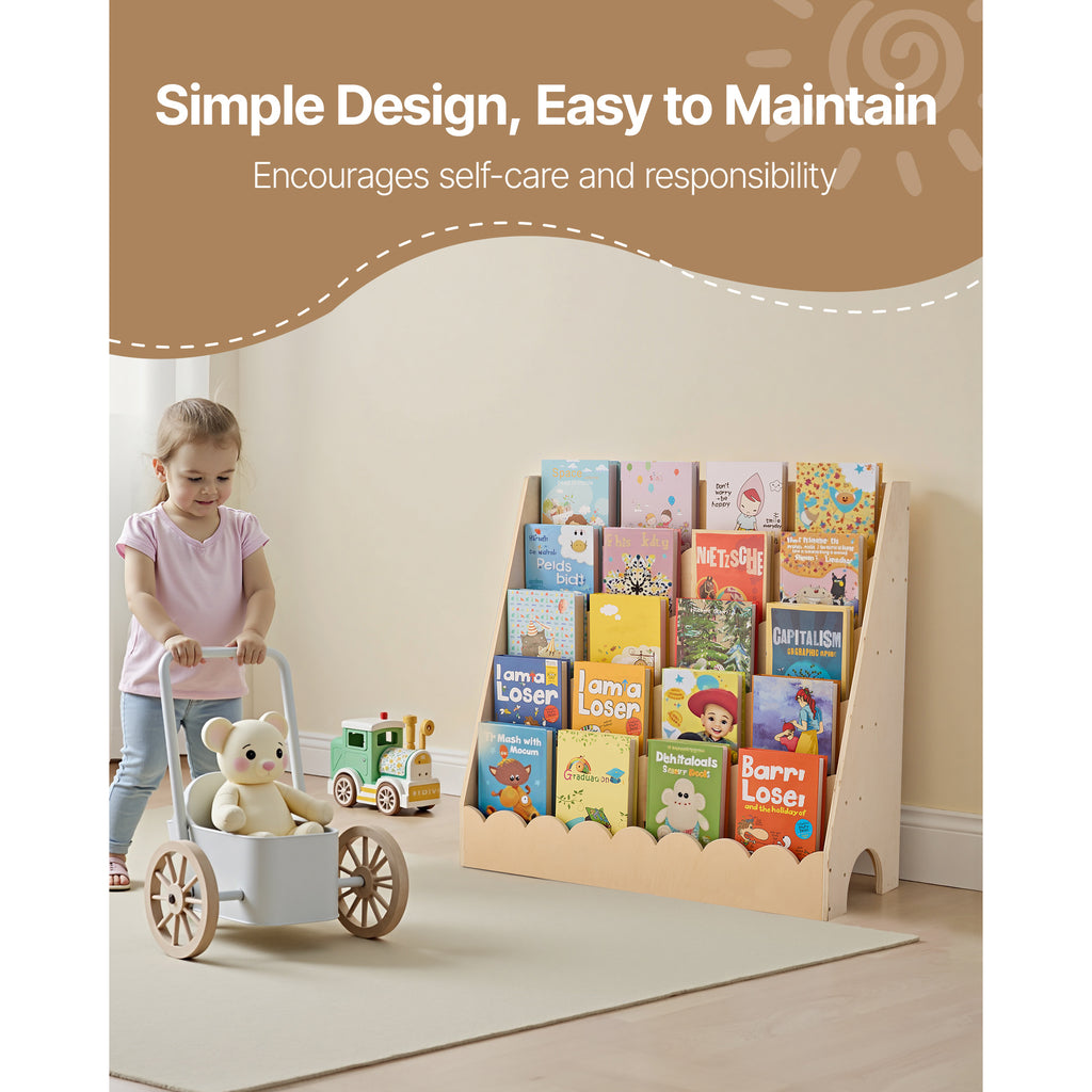 VEVOR Kids Bookshelf 3-Tier \u002F 5-Tier Scalloped Wooden Front Facing Toddler Bookcase