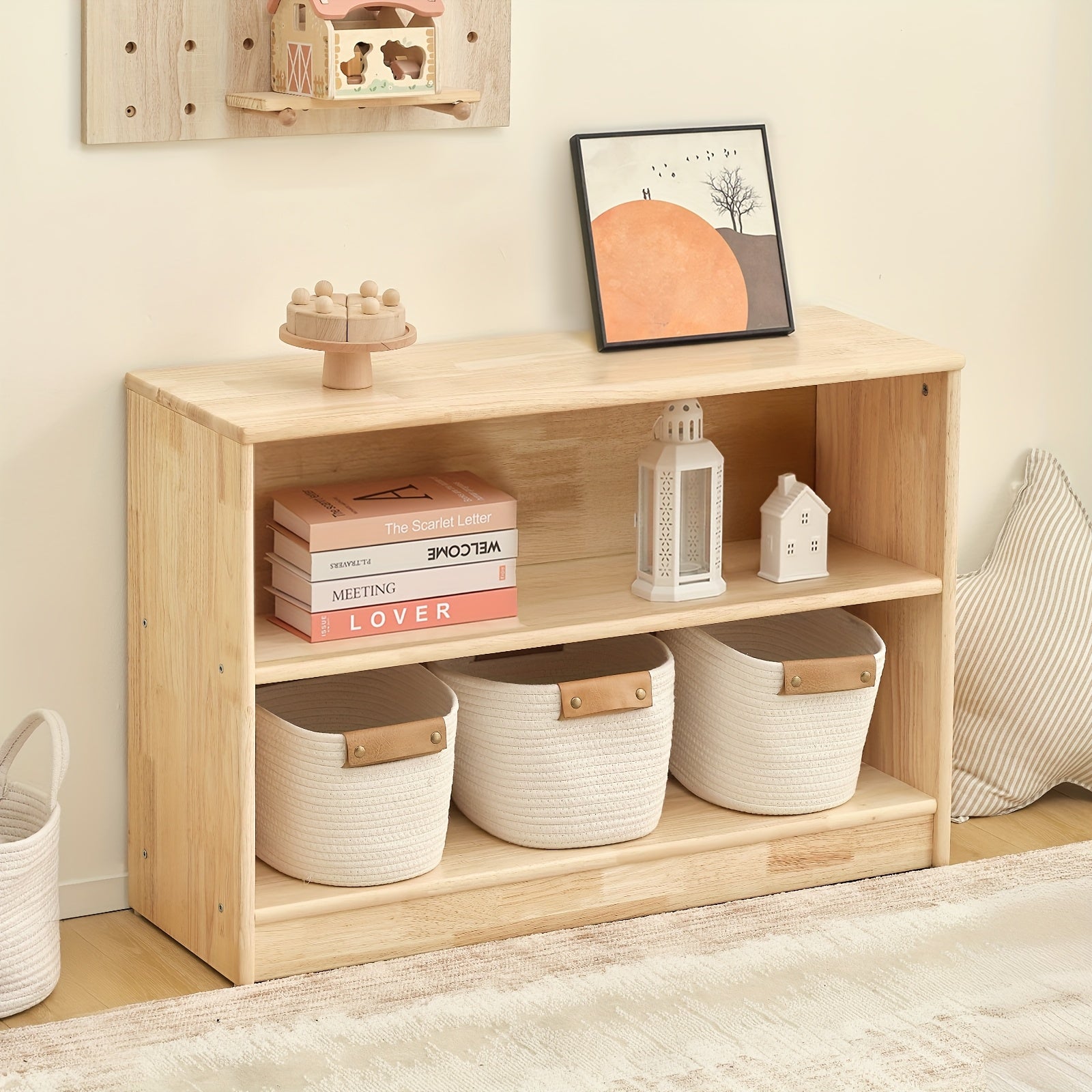 All Rubber Wood Bookshelf And Toy Storage, 35.4\