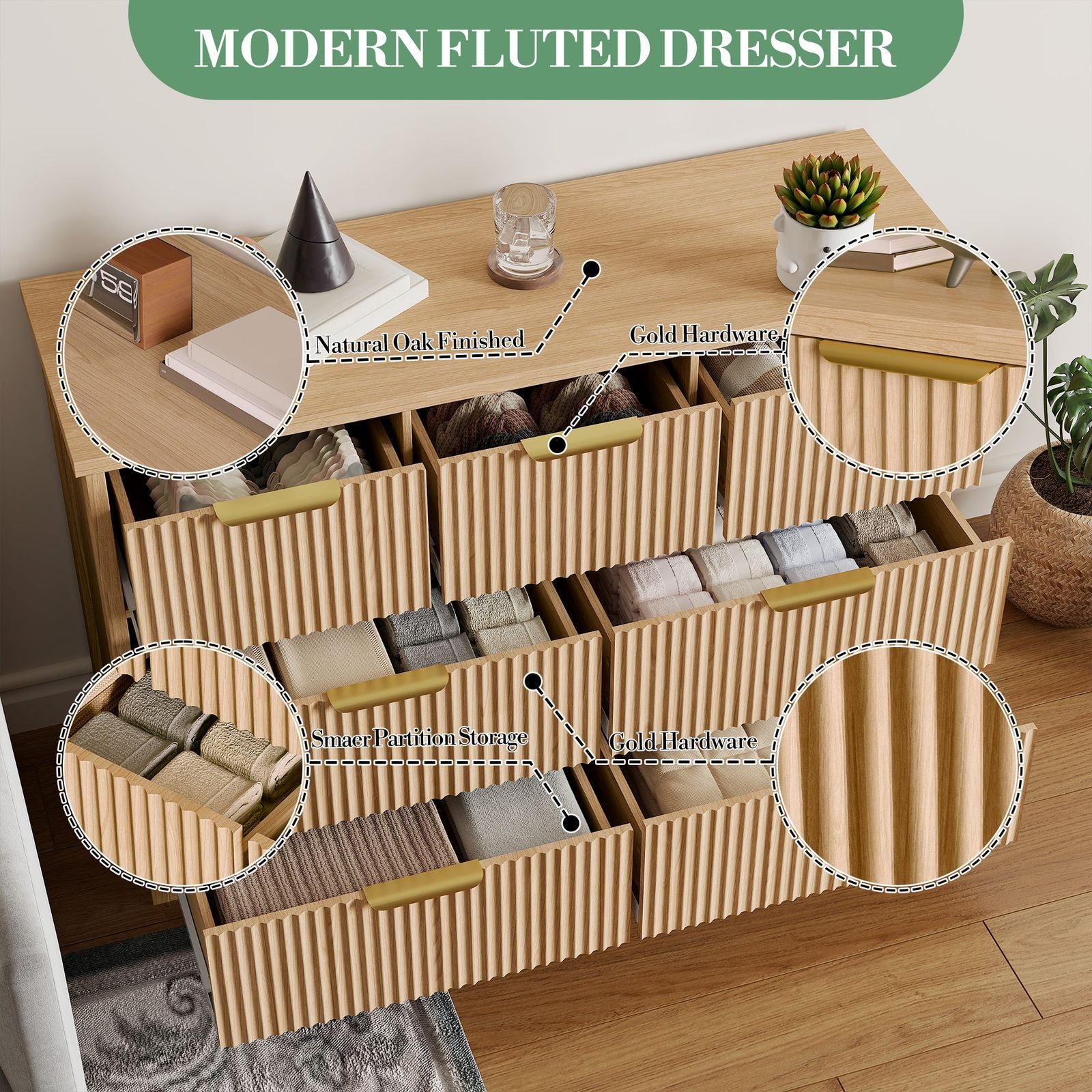 New Upgraded Storage Cabinet Modern 7-Drawer Wavy in Durable, Dimensions 47.24inch Length X 15.75inch Width X 31.5inch Height, Stylish Storage Solution for Home for Home Room Decor Christmas Decorations, Birthday Gifts for Women Men Friends