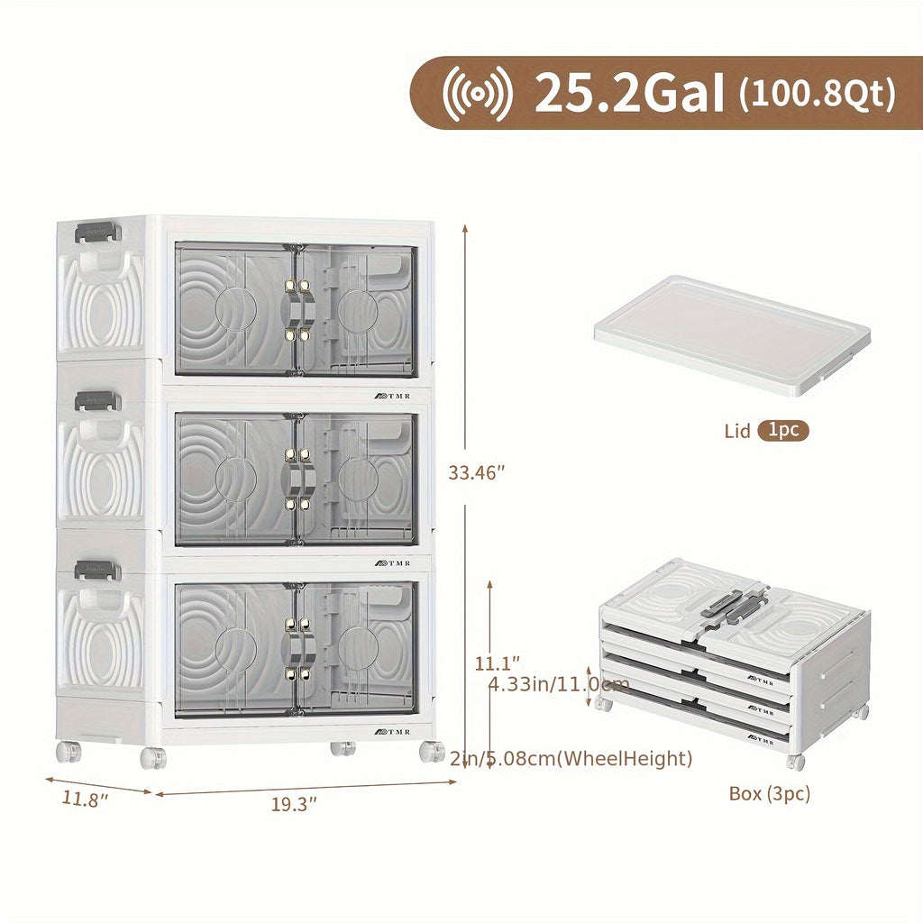 48QT Heavy-Duty White Plastic Folding Storage Cabinet with Locking Doors & 4-Wheel Mobility - Collapsible Freestanding Organizer for Home,, Pantry,, RV - Easy Assembly, Large Capacity Shelving Unit (48 Quart)