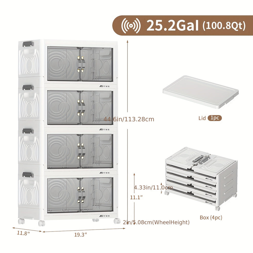 48QT Heavy-Duty White Plastic Folding Storage Cabinet with Locking Doors & 4-Wheel Mobility - Collapsible Freestanding Organizer for Home,, Pantry,, RV - Easy Assembly, Large Capacity Shelving Unit (48 Quart)