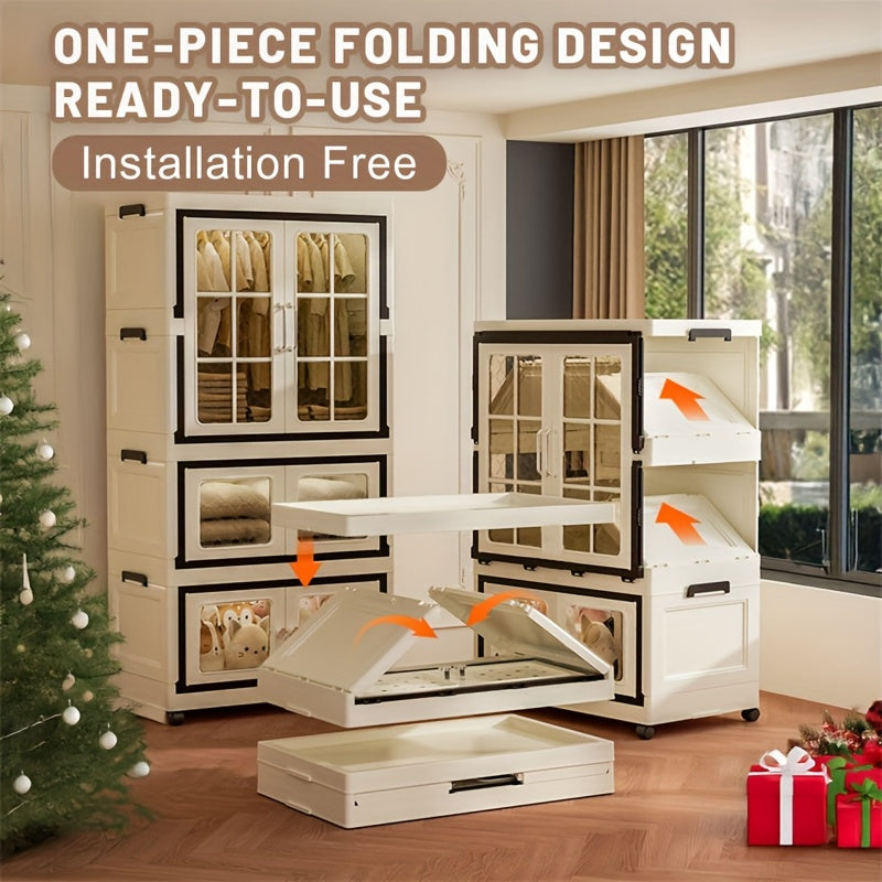 1pc of a Collapsible Wardrobe Along with a Set of Three Folding Boxes, a Storage Wardrobe That Requires No Assembly, a Cabinet for Hanging Clothes Suitable for Both Office And Bedroom Use, And a Foldable Plastic Wardrobe That Can Be Connected