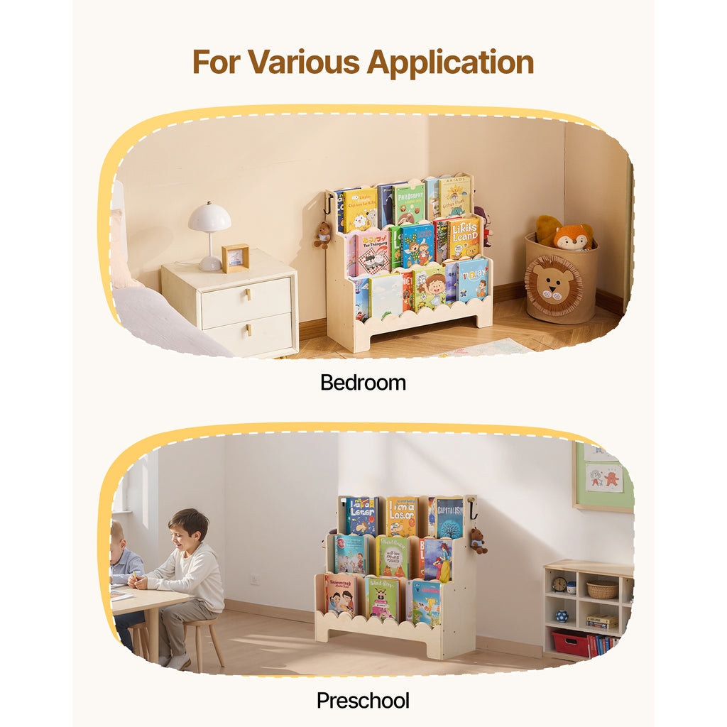 VEVOR Kids Bookshelf 3-Tier \u002F 5-Tier Scalloped Wooden Front Facing Toddler Bookcase