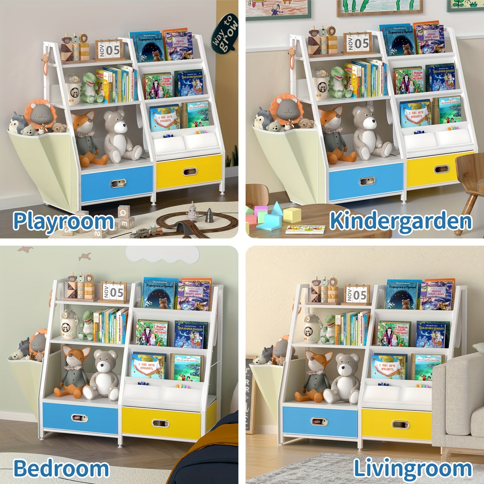 Bookshelf And Toy Organizer, Three-Tier Bookcase for Kids, Sling Bookshelf with Two Drawers, Toddler Shelf with Storage for Toys, Suitable for Kids' Rooms, Playrooms, Nurseries, Living Rooms, And Bedrooms