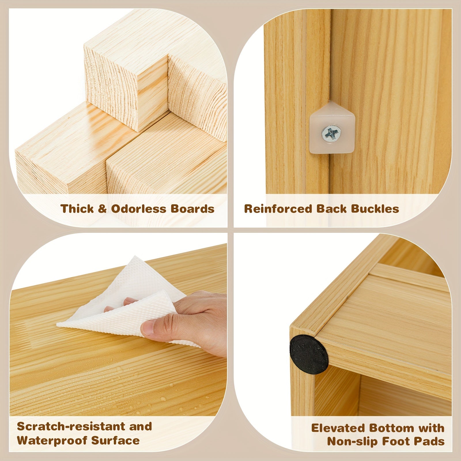 Beige Wooden Toy Storage Cabinet with 2 Shelves And 5 Cubes., Toy Storage Box