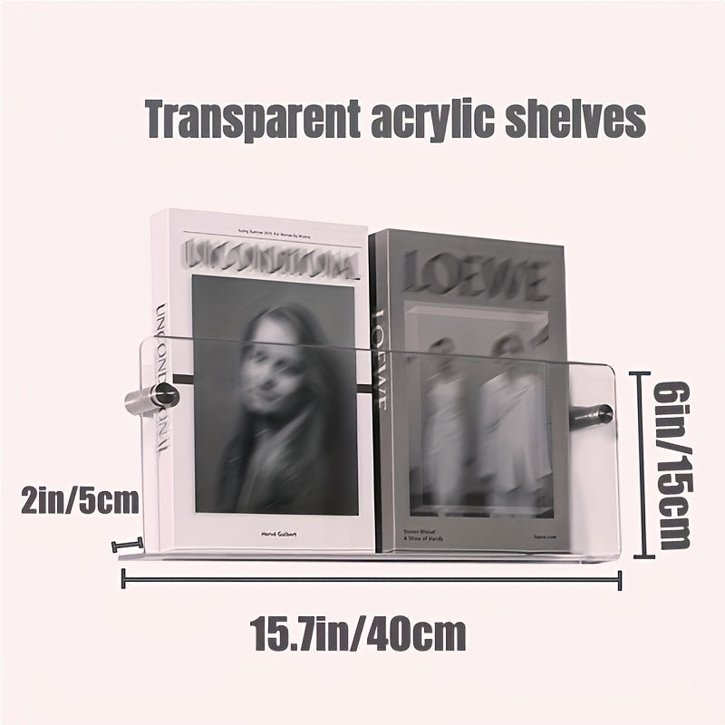 Acrylic Wall-Mounted Bookshelf in Orange And Brown, Transparent Picture Book And Magazine Rack, Minimalist Wall Decor, Display Shelf.