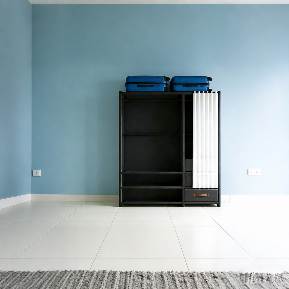 65in Minimalist Wardrobe 4pcs Set Includes Three Drawers and One Wardrobe, Drawer-style Storage Cabinet, Foldable Portable Wardrobe with Hanging Rod, 19mm Thickened Steel Tubing, Multi-tier Wardrobe, Home Bedroom Organization, Living Room Wardrobe