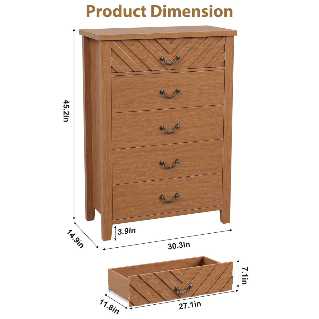 5-Drawer Wooden Storage Dresser Organizer | Brown, 30.3\