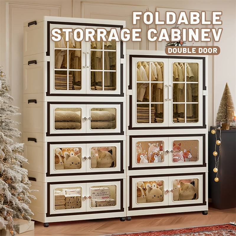 1pc of a Collapsible Wardrobe Along with a Set of Three Folding Boxes, a Storage Wardrobe That Requires No Assembly, a Cabinet for Hanging Clothes Suitable for Both Office And Bedroom Use, And a Foldable Plastic Wardrobe That Can Be Connected