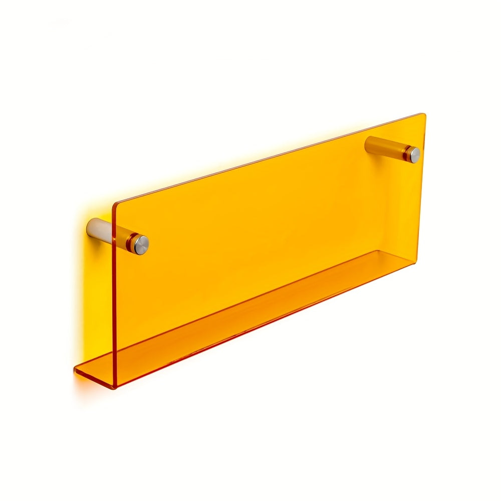 Acrylic Wall-Mounted Bookshelf in Orange And Brown, Transparent Picture Book And Magazine Rack, Minimalist Wall Decor, Display Shelf.