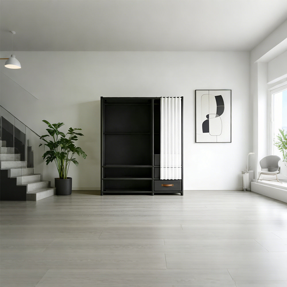 65in Minimalist Wardrobe 4pcs Set Includes Three Drawers and One Wardrobe, Drawer-style Storage Cabinet, Foldable Portable Wardrobe with Hanging Rod, 19mm Thickened Steel Tubing, Multi-tier Wardrobe, Home Bedroom Organization, Living Room Wardrobe