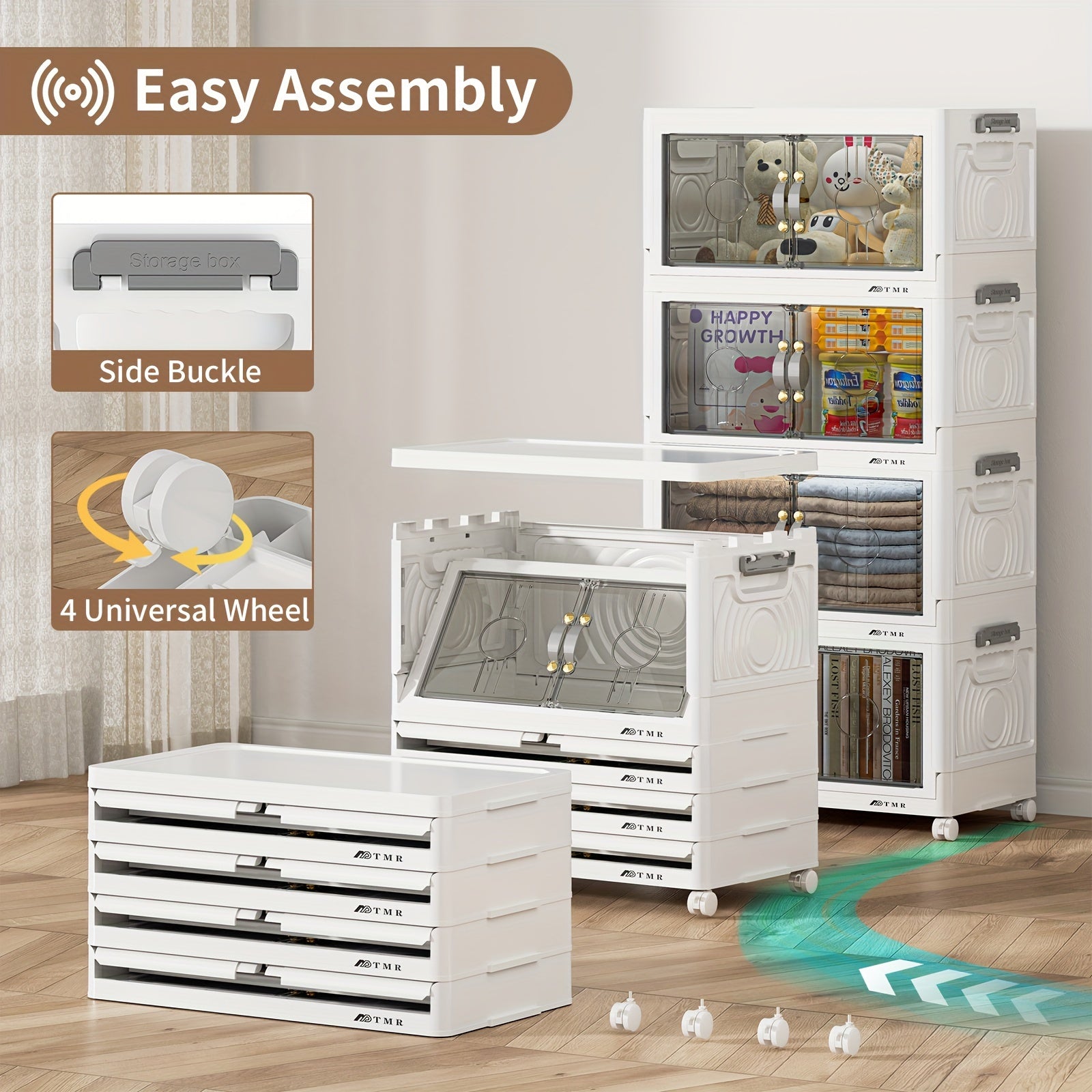 48QT Heavy-Duty White Plastic Folding Storage Cabinet with Locking Doors & 4-Wheel Mobility - Collapsible Freestanding Organizer for Home,, Pantry,, RV - Easy Assembly, Large Capacity Shelving Unit (48 Quart)