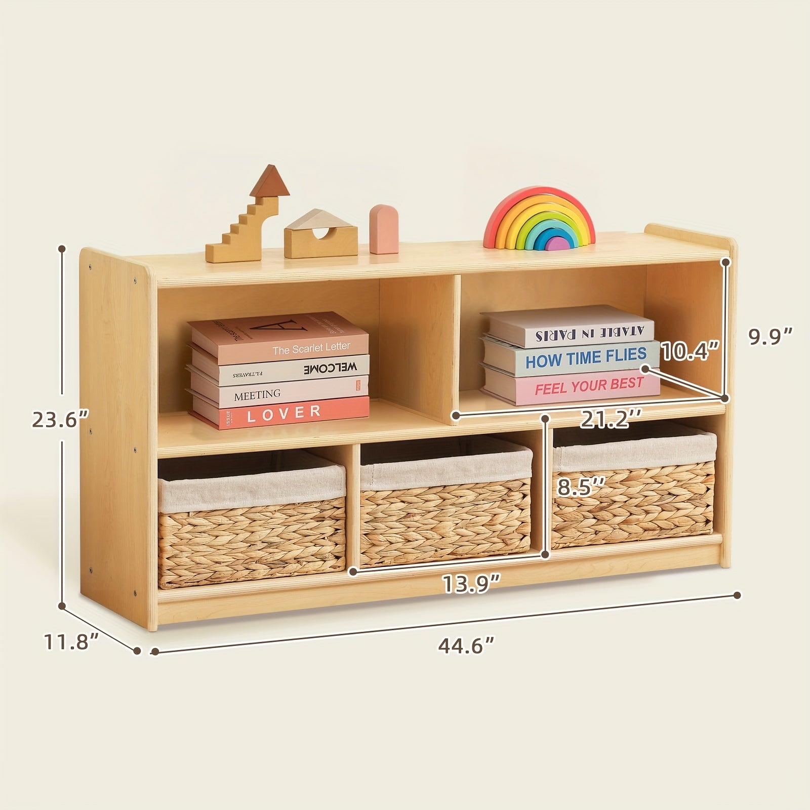 Large Wood Toy Storage Organizer, 2-Shelf Wood Bookshelf, 5-Section Kids Bookshelf, Wooden Storage Cabinet for Classroom, Kids Bookcases And Toddler Toy Shelf for Kids Room, Playroom, Nursery