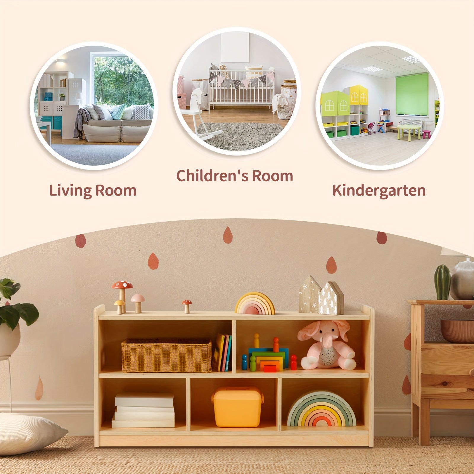 Large Wood Toy Storage Organizer, 2-Shelf Wood Bookshelf, 5-Section Kids Bookshelf, Wooden Storage Cabinet for Classroom, Kids Bookcases And Toddler Toy Shelf for Kids Room, Playroom, Nursery