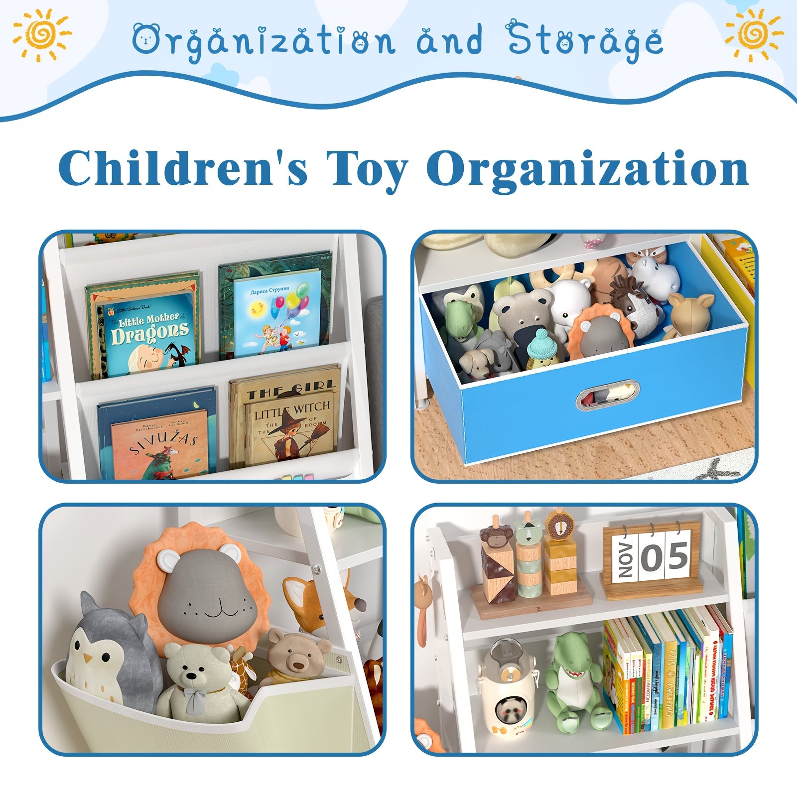 Bookshelf And Toy Organizer, Three-Tier Bookcase for Kids, Sling Bookshelf with Two Drawers, Toddler Shelf with Storage for Toys, Suitable for Kids' Rooms, Playrooms, Nurseries, Living Rooms, And Bedrooms