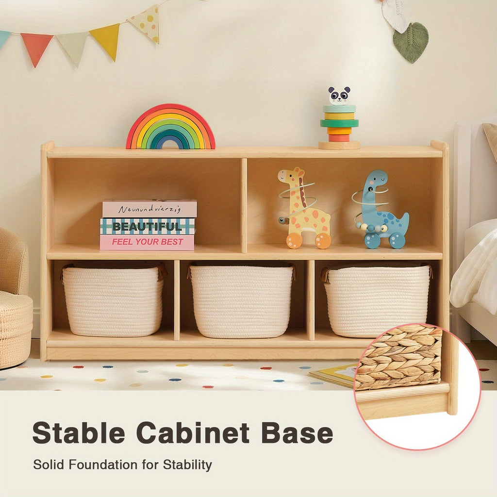 Large Wood Toy Storage Organizer, 2-Shelf Wood Bookshelf, 5-Section Kids Bookshelf, Wooden Storage Cabinet for Classroom, Kids Bookcases And Toddler Toy Shelf for Kids Room, Playroom, Nursery