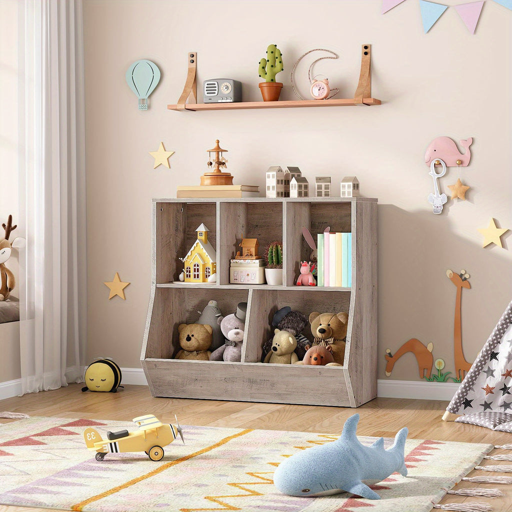 Rustic Brown Engineered Wood Toy Storage Cabinet & Bookshelf - 35.4\