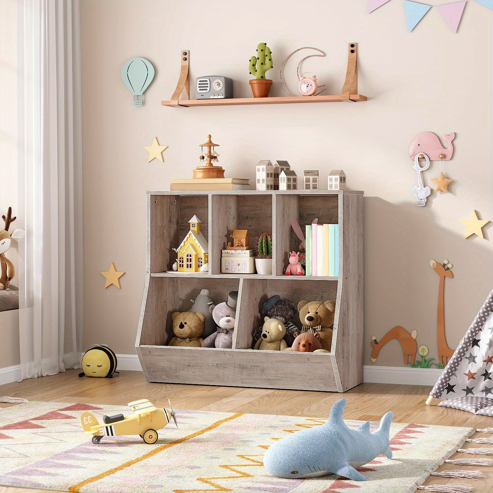 Rustic Brown Engineered Wood Toy Storage Cabinet & Bookshelf - 35.4\