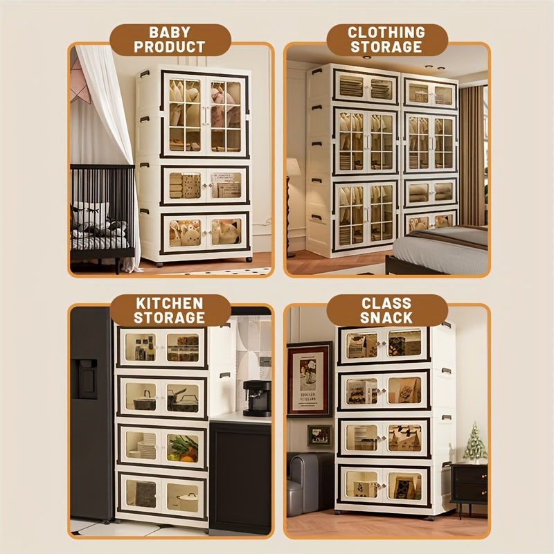 1pc of a Collapsible Wardrobe Along with a Set of Three Folding Boxes, a Storage Wardrobe That Requires No Assembly, a Cabinet for Hanging Clothes Suitable for Both Office And Bedroom Use, And a Foldable Plastic Wardrobe That Can Be Connected