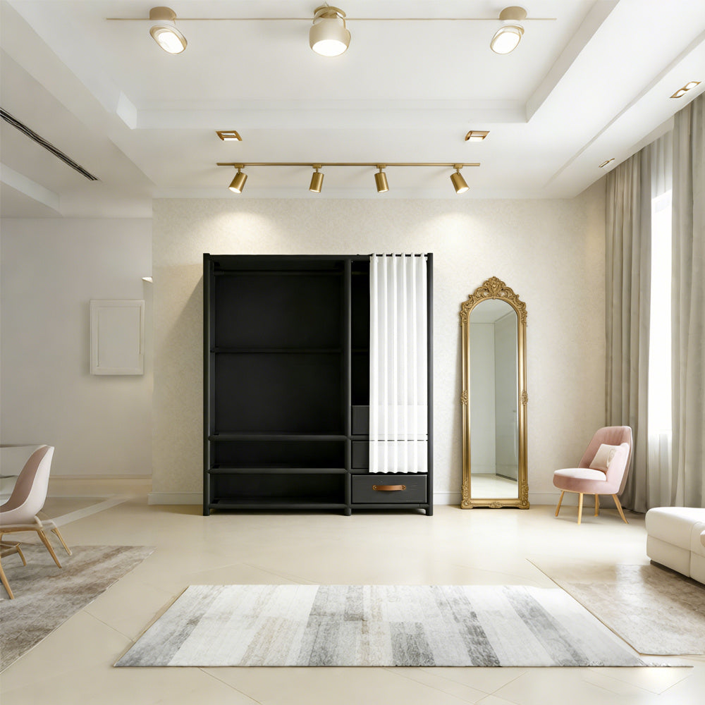 65in Minimalist Wardrobe 4pcs Set Includes Three Drawers and One Wardrobe, Drawer-style Storage Cabinet, Foldable Portable Wardrobe with Hanging Rod, 19mm Thickened Steel Tubing, Multi-tier Wardrobe, Home Bedroom Organization, Living Room Wardrobe