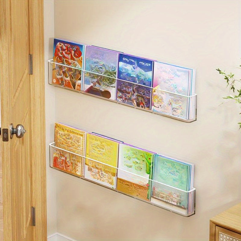Acrylic Book Shelf Transparent Acrylic Picture Book Shelf | Floating Wall-hung Door Aisle Display Shelf, Non-perforated Reading Picture Book Storage, Room Decor, Modern Bookshelf, Sleek Storage, Sturdy Display, Lightweight Construction, Storage Solution,