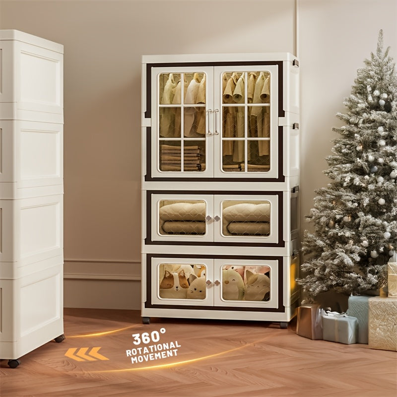 1pc of a Collapsible Wardrobe Along with a Set of Three Folding Boxes, a Storage Wardrobe That Requires No Assembly, a Cabinet for Hanging Clothes Suitable for Both Office And Bedroom Use, And a Foldable Plastic Wardrobe That Can Be Connected