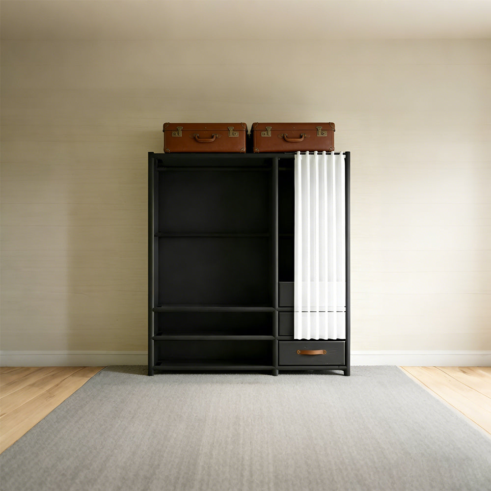 65in Minimalist Wardrobe 4pcs Set Includes Three Drawers and One Wardrobe, Drawer-style Storage Cabinet, Foldable Portable Wardrobe with Hanging Rod, 19mm Thickened Steel Tubing, Multi-tier Wardrobe, Home Bedroom Organization, Living Room Wardrobe