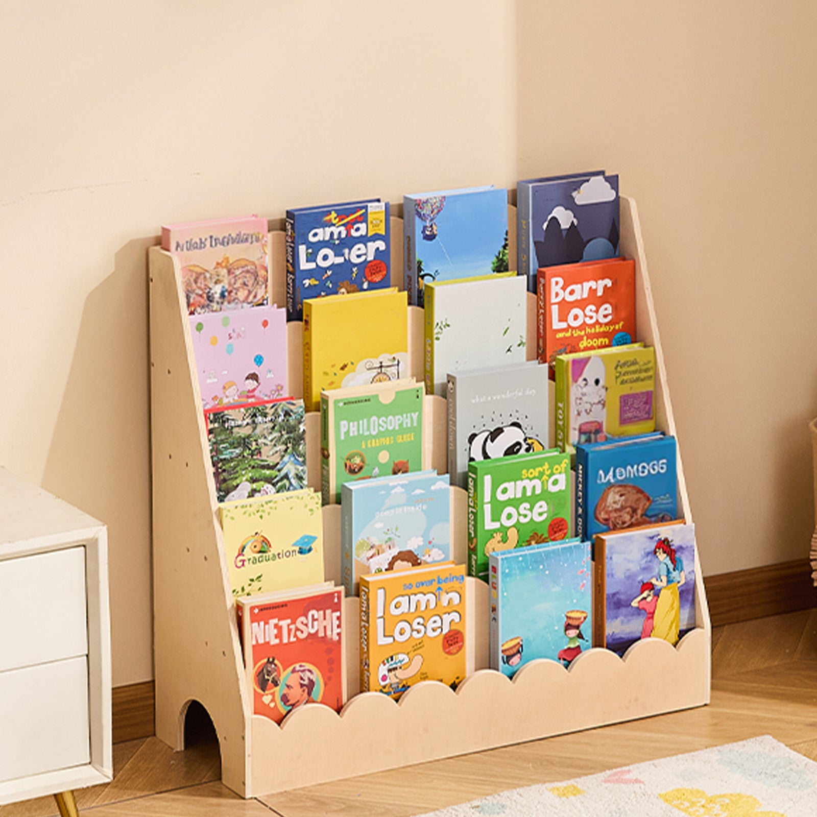 VEVOR Kids Bookshelf 3-Tier \u002F 5-Tier Scalloped Wooden Front Facing Toddler Bookcase