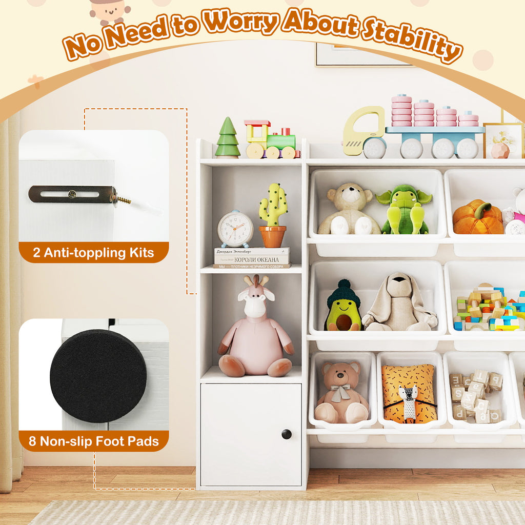 Kids Toy Storage Organizer, 4-Tier Wooden Toddler Bookshelf & Toy Cabinet with Open Shelves, 4 Large & 4 Small Removable Bins, Children' S Storage Cabinet for Home, Classroom, Daycare