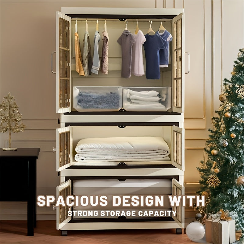 1pc of a Collapsible Wardrobe Along with a Set of Three Folding Boxes, a Storage Wardrobe That Requires No Assembly, a Cabinet for Hanging Clothes Suitable for Both Office And Bedroom Use, And a Foldable Plastic Wardrobe That Can Be Connected