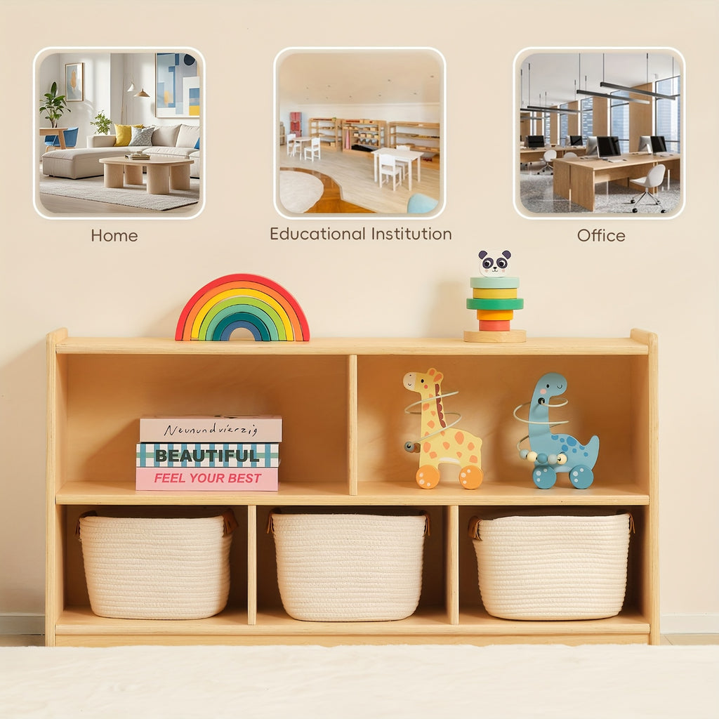 Large Wood Toy Storage Organizer, 2-Shelf Wood Bookshelf, 5-Section Kids Bookshelf, Wooden Storage Cabinet for Classroom, Kids Bookcases And Toddler Toy Shelf for Kids Room, Playroom, Nursery