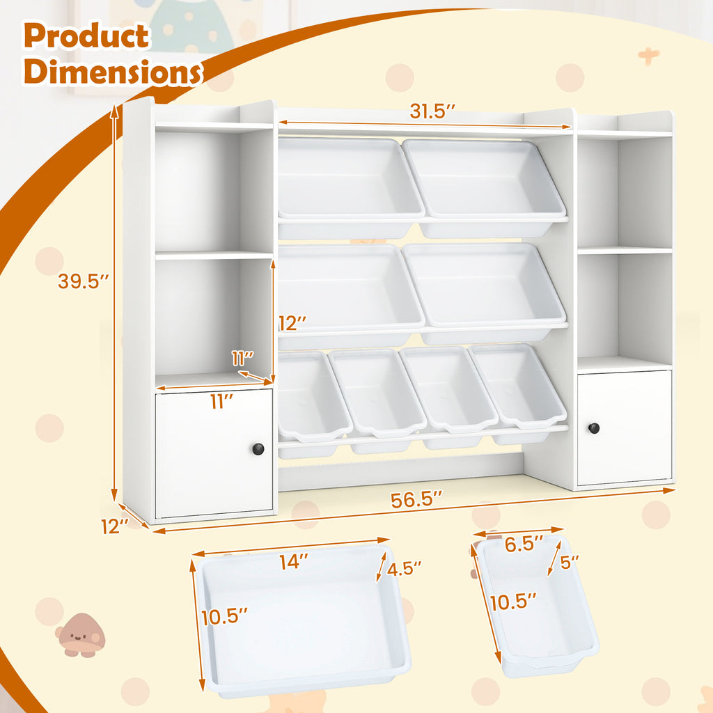 Kids Toy Storage Organizer, 4-Tier Wooden Toddler Bookshelf & Toy Cabinet with Open Shelves, 4 Large & 4 Small Removable Bins, Children' S Storage Cabinet for Home, Classroom, Daycare