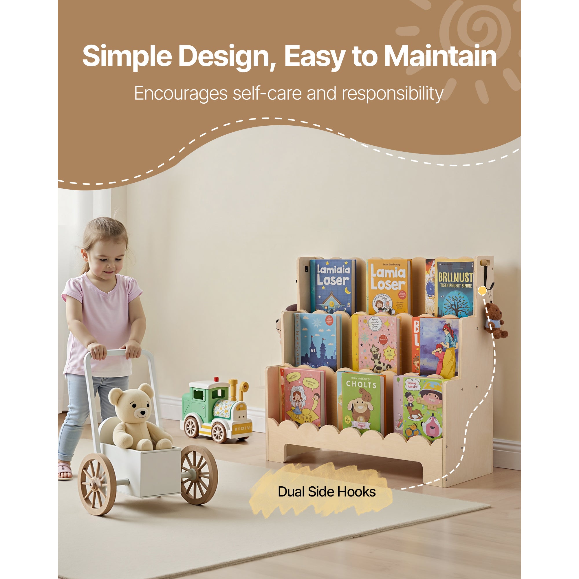 VEVOR Kids Bookshelf 3-Tier \u002F 5-Tier Scalloped Wooden Front Facing Toddler Bookcase