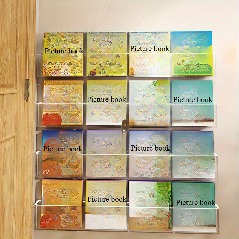 Acrylic Book Shelf Transparent Acrylic Picture Book Shelf | Floating Wall-hung Door Aisle Display Shelf, Non-perforated Reading Picture Book Storage, Room Decor, Modern Bookshelf, Sleek Storage, Sturdy Display, Lightweight Construction, Storage Solution,