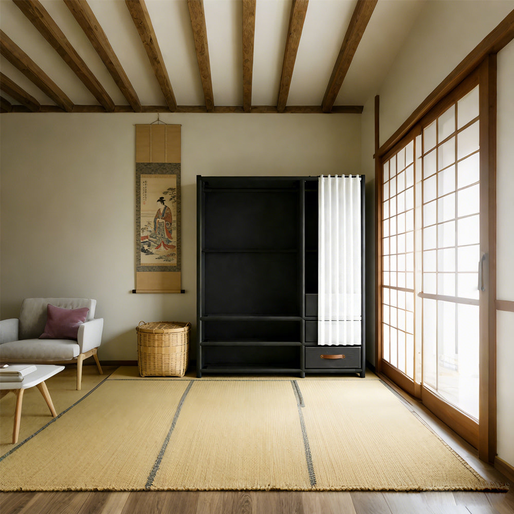 65in Minimalist Wardrobe 4pcs Set Includes Three Drawers and One Wardrobe, Drawer-style Storage Cabinet, Foldable Portable Wardrobe with Hanging Rod, 19mm Thickened Steel Tubing, Multi-tier Wardrobe, Home Bedroom Organization, Living Room Wardrobe