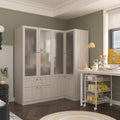L-Shaped Armoire Wardrobe Closet with Frosted Glass Doors, Hanging Bar & Shelves, Modern Wooden Closet Storage Cabinet for Bedroom, Space-Saving Corner Wardrobe Closet with Handles