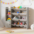 4-Tier Kids Toy Storage Organizer | Wooden Bookshelf & Toy Cabinet with Open Shelves, 4 Large & 4 Small Removable Bins, Grey, Hardwood, LIFEZEAL Brand, Suitable for Home, Classroom, Daycare
