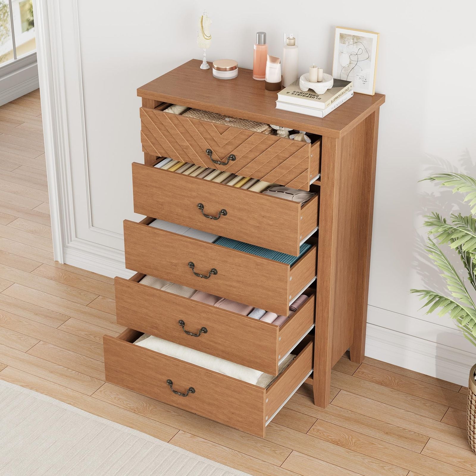 5-Drawer Wooden Storage Dresser Organizer | Brown, 30.3\