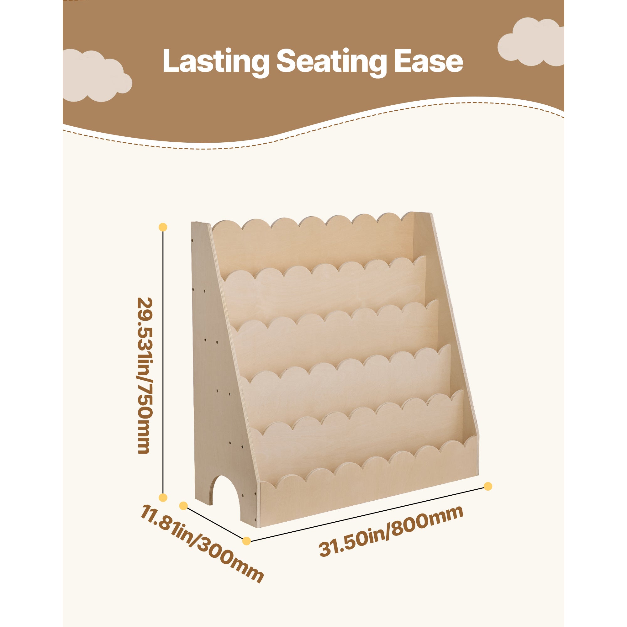 VEVOR Kids Bookshelf 3-Tier \u002F 5-Tier Scalloped Wooden Front Facing Toddler Bookcase