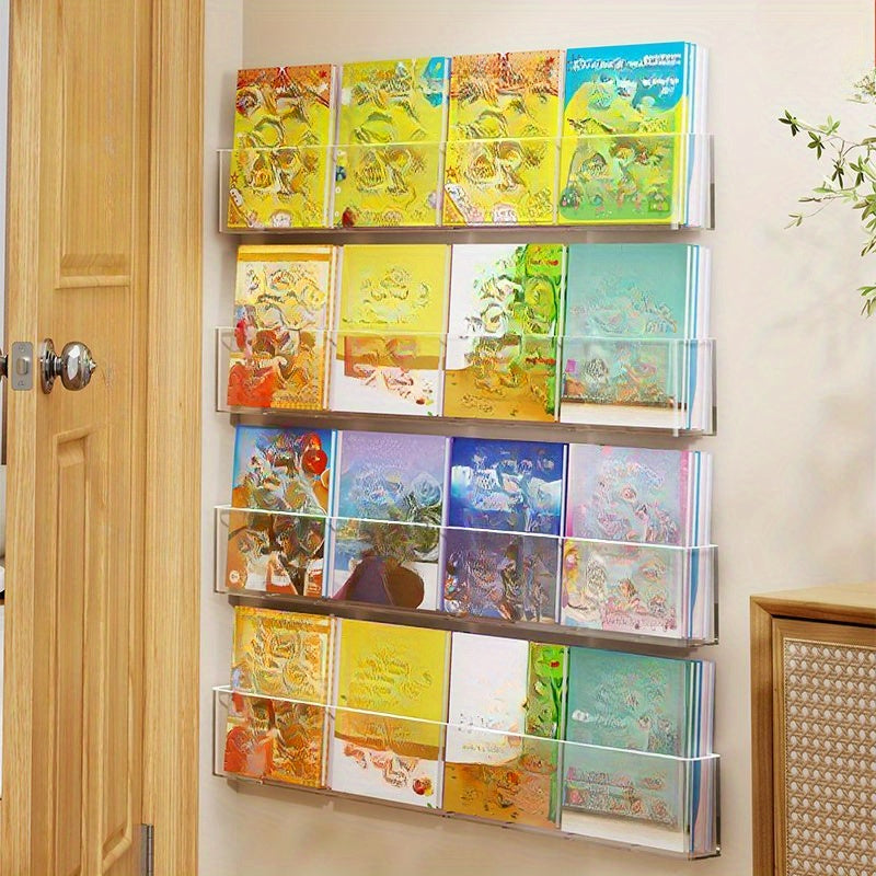 Acrylic Book Shelf Transparent Acrylic Picture Book Shelf | Floating Wall-hung Door Aisle Display Shelf, Non-perforated Reading Picture Book Storage, Room Decor, Modern Bookshelf, Sleek Storage, Sturdy Display, Lightweight Construction, Storage Solution,