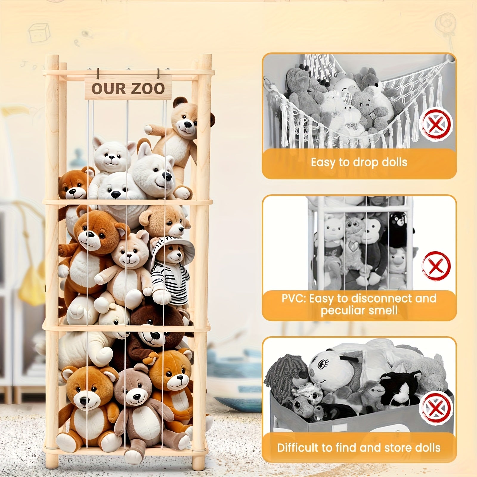 Large-capacity Doll Storage Rack, Wooden Storage Rack, Easy To Install, Space-saving, Simple And Beautiful, Suitable For Game Rooms, Bedrooms And Living Rooms