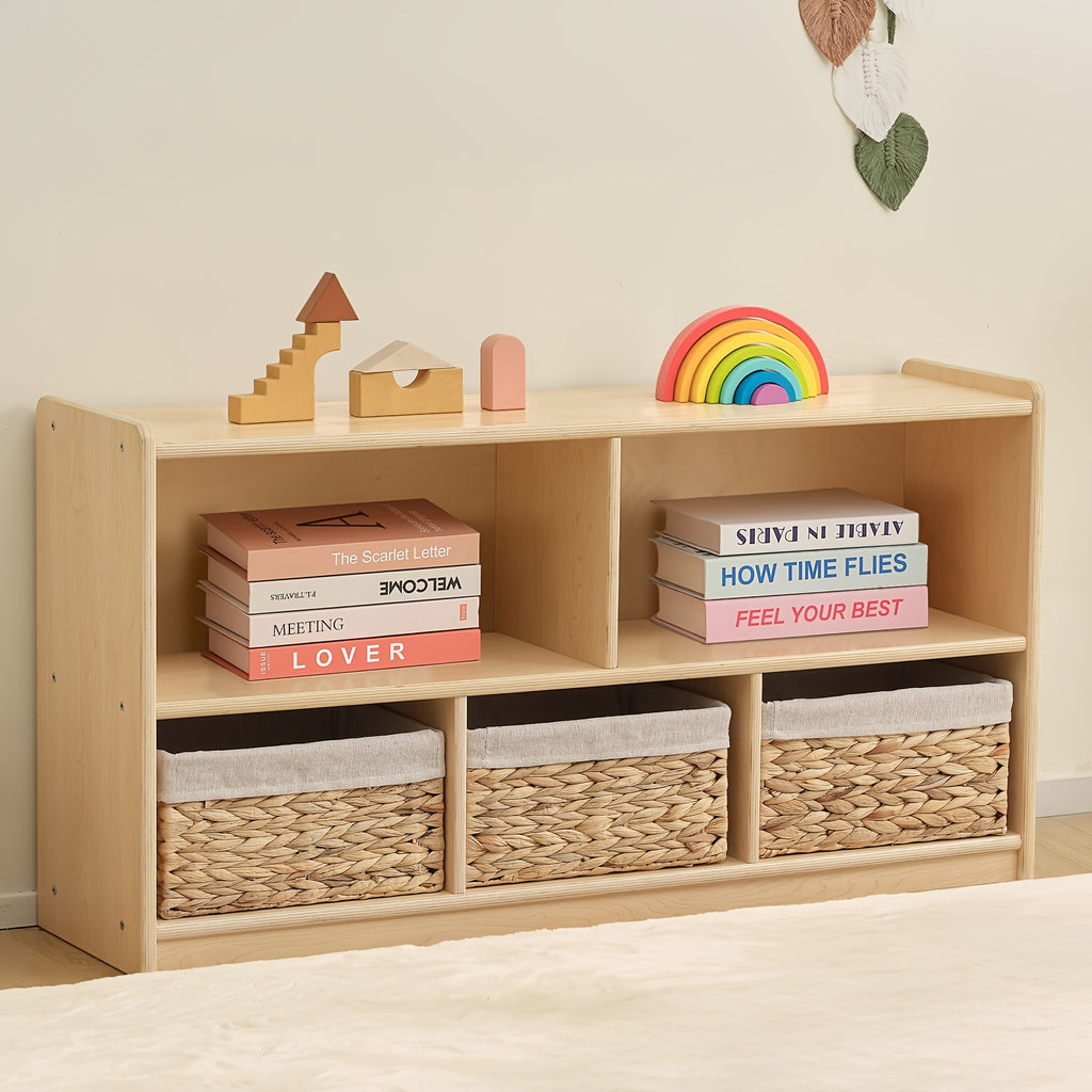 Large Wood Toy Storage Organizer, 2-Shelf Wood Bookshelf, 5-Section Kids Bookshelf, Wooden Storage Cabinet for Classroom, Kids Bookcases And Toddler Toy Shelf for Kids Room, Playroom, Nursery