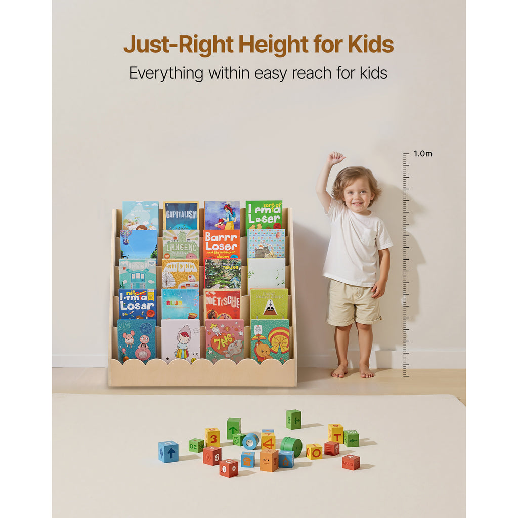 VEVOR Kids Bookshelf 3-Tier \u002F 5-Tier Scalloped Wooden Front Facing Toddler Bookcase