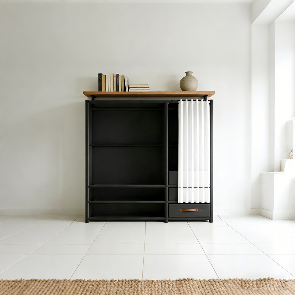 65in Minimalist Wardrobe 4pcs Set Includes Three Drawers and One Wardrobe, Drawer-style Storage Cabinet, Foldable Portable Wardrobe with Hanging Rod, 19mm Thickened Steel Tubing, Multi-tier Wardrobe, Home Bedroom Organization, Living Room Wardrobe