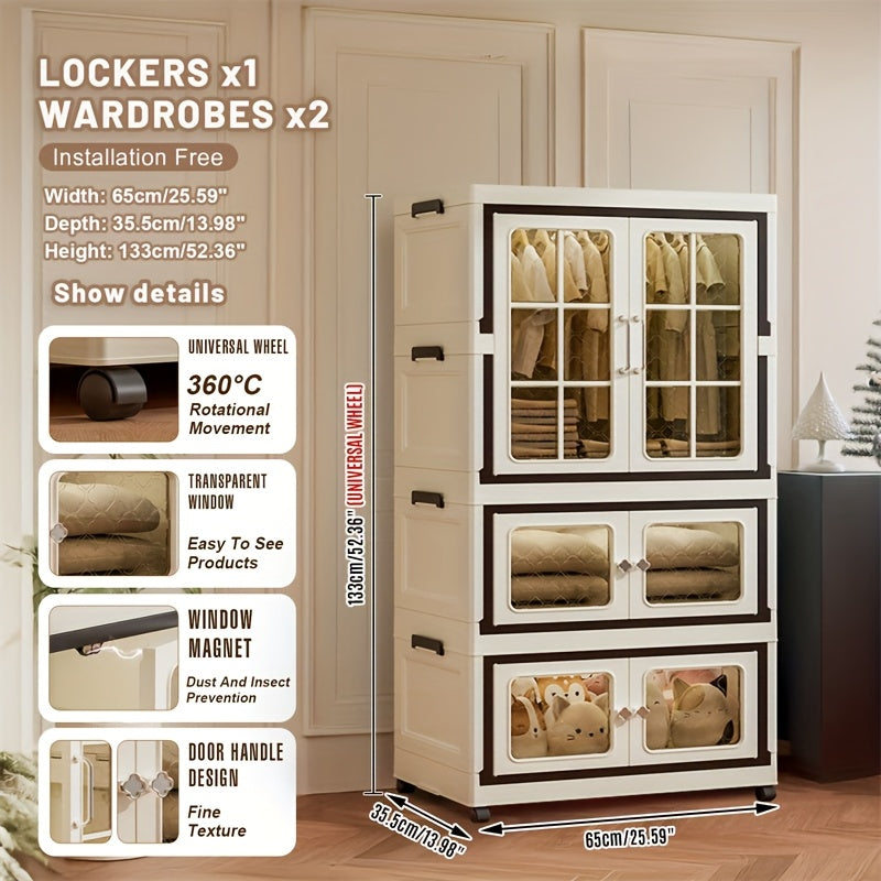 1pc of a Collapsible Wardrobe Along with a Set of Three Folding Boxes, a Storage Wardrobe That Requires No Assembly, a Cabinet for Hanging Clothes Suitable for Both Office And Bedroom Use, And a Foldable Plastic Wardrobe That Can Be Connected