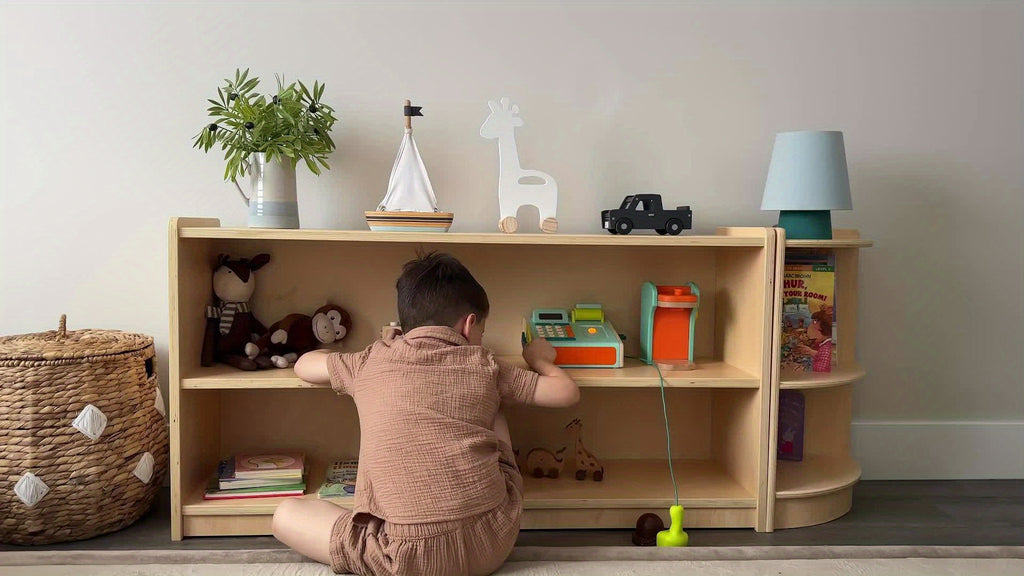 Large Wood Toy Storage Organizer, 2-Shelf Wood Bookshelf, 5-Section Kids Bookshelf, Wooden Storage Cabinet for Classroom, Kids Bookcases And Toddler Toy Shelf for Kids Room, Playroom, Nursery